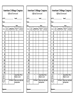 American Cribbage Congress Scorecard