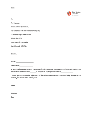 Life Insurance Extra Premium Consent Form