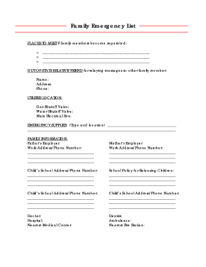 Family Emergency Contact List