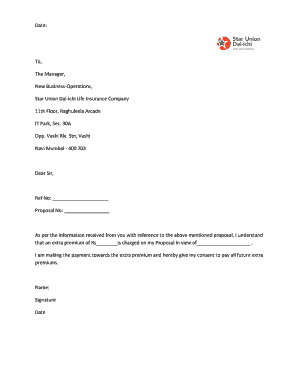 Insurance Extra Premium Consent Form