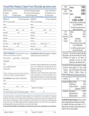 Cedar Point Federal Credit Union Mastercard Application