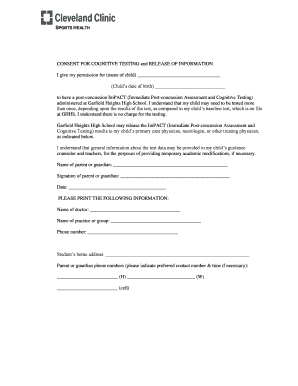 Consent for Cognitive Testing and Release of Information