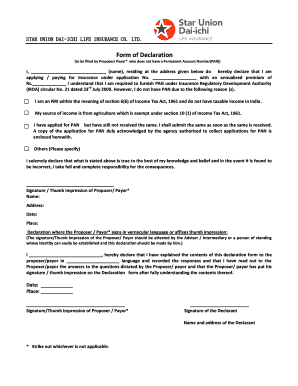 Insurance PAN Declaration Form