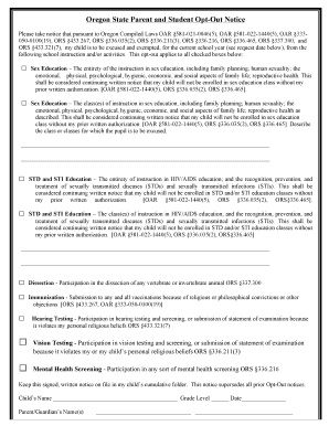 Oregon State Parent and Student Opt-Out Notice