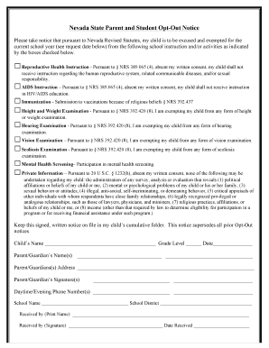 Nevada State Parent and Student Opt-Out Notice