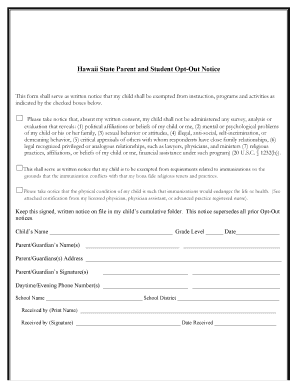 Hawaii State Parent and Student Opt-Out Notice