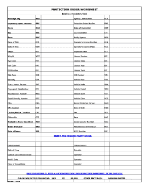 Protection Order Worksheet