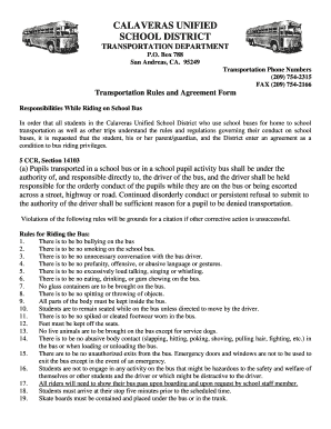 Calaveras Unified School District Bus Rules and Agreement Form