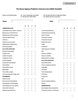 Nurse Agency Pediatric Intensive Care Skills Checklist