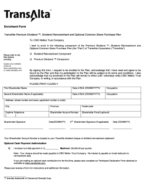 TransAlta Dividend Reinvestment Enrollment Form