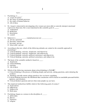 Psychology Quiz Form