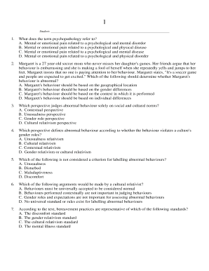 Psychopathology Quiz