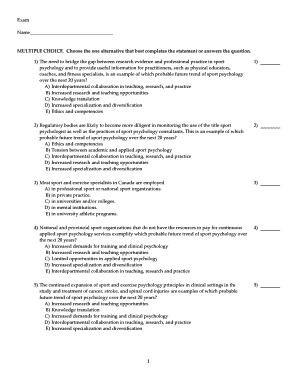 Sport Psychology Exam