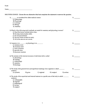 Anatomy and Physiology Exam