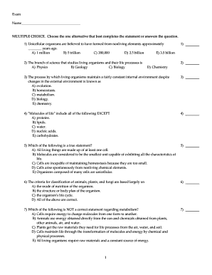 Biology Exam Form