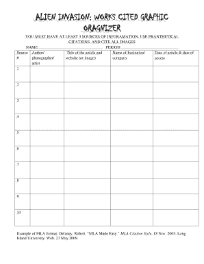 Alien Invasion Works Cited Graphic Organizer
