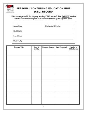 Personal Continuing Education Unit Record