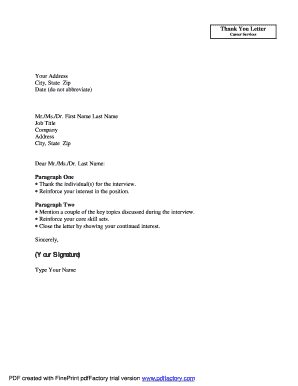 Thank You Letter for Job Interview
