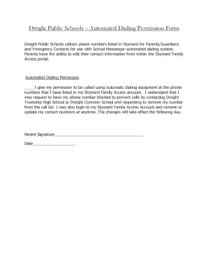 Dwight Public Schools Automated Dialing Permission Form