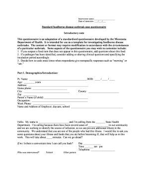 Foodborne Disease Outbreak Case Questionnaire
