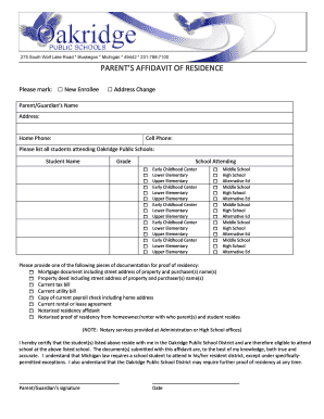 Parent’s Affidavit of Residence