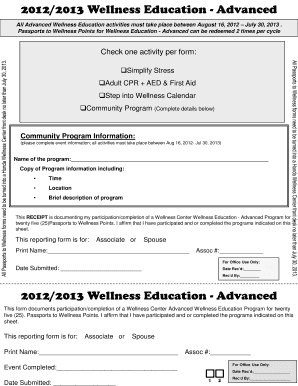 Wellness Education Advanced Program Receipt