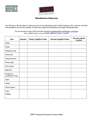 Business Recovery Site Inventory Form