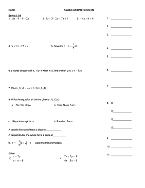 Algebra II Spiral Review Worksheet