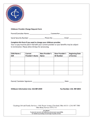 Childcare Provider Change Request Form