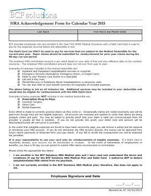 HRA Acknowledgement Form for 2015