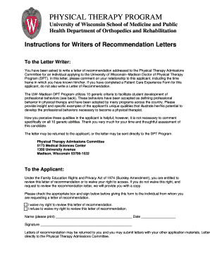 Physical Therapy Recommendation Letter