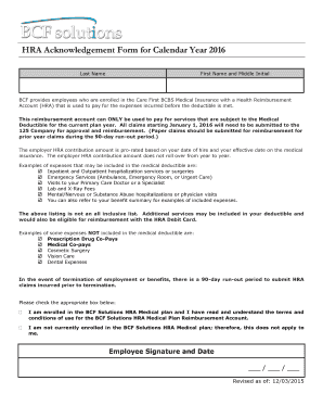 HRA Acknowledgement Form