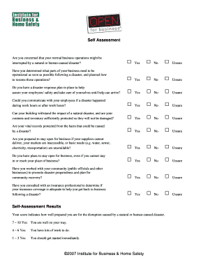 Business Disaster Preparedness Self Assessment