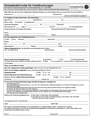 Schadensformular für Hotelbuchungen