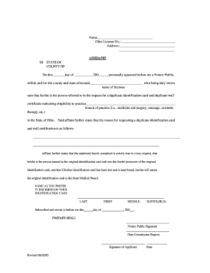 Ohio Duplicate Identification Card Affidavit