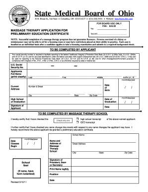 Ohio Massage Therapy Preliminary Education Application