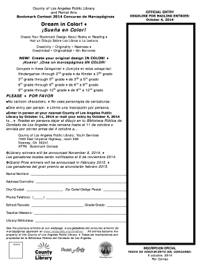 Bookmark Contest Entry Form