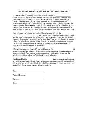 Waiver of Liability and Hold Harmless Agreement