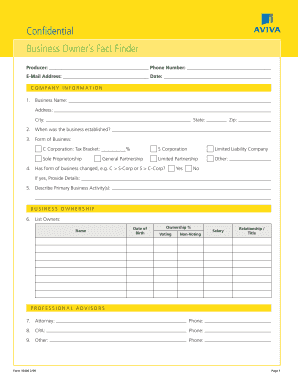 Business Owner’s Fact Finder Form