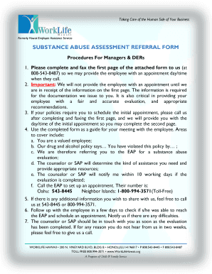 Substance Abuse Assessment Referral Form