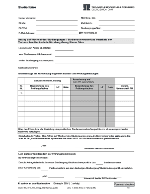 Antrag auf Wechsel des Studienganges