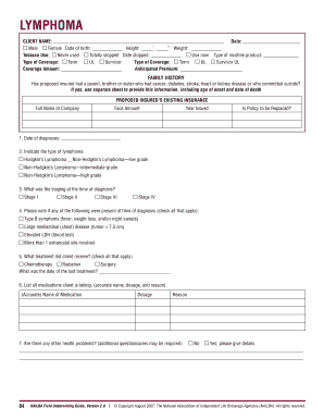 Lymphoma Insurance Application Form