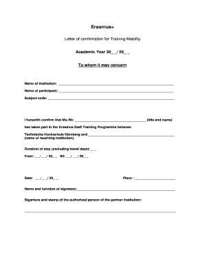Erasmus+ Training Mobility Confirmation Letter
