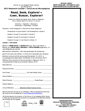 2013 Los Angeles Bookmark Contest Entry Form