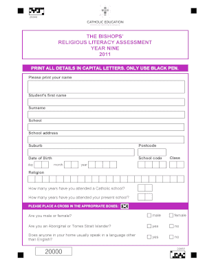 Bishops' Religious Literacy Assessment Year Nine