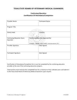 Texas Veterinary Continuing Education Certification