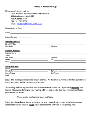 Texas Veterinary License Address Change Notice