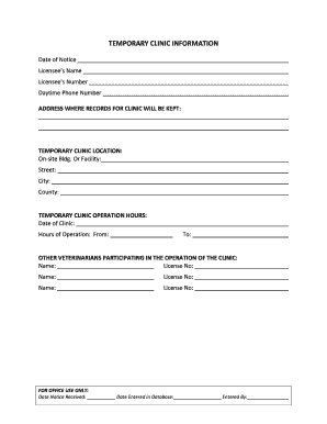 Temporary Clinic Information Form