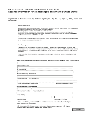 US Entry Passenger Address Form