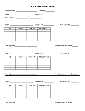 AVID Tutor Sign-In Sheet